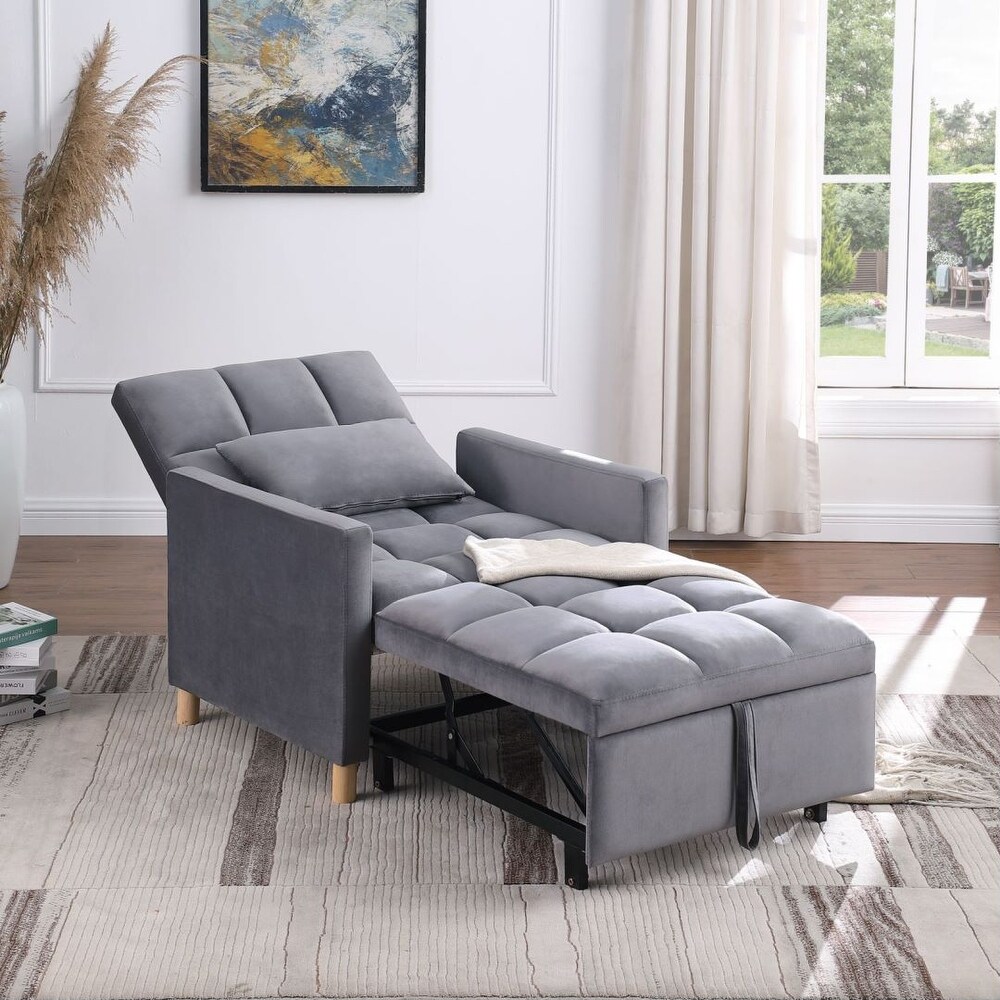 Convertible velvet Fabric Sleeper Sofa Chair Bed with Pillow