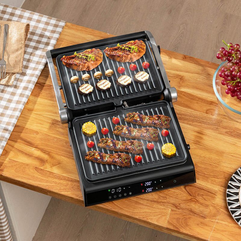 3-in-1 Electric Panini Press Grill with Non-Stick Coated Plates-Black