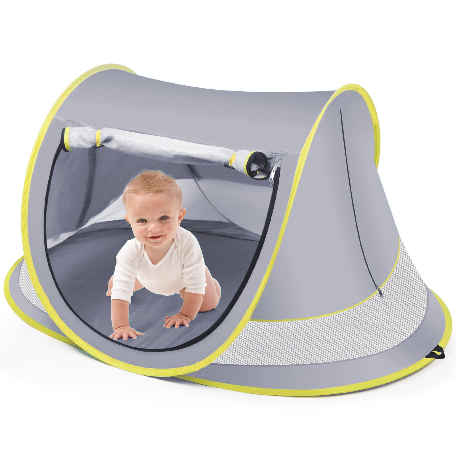 HDJ Baby Beach Tent， UPF 50+ Pop Up Beach Tent Sun Shelter， Easy Setup Play Tent for Travel， Mini Beach Tent for Kids Toddlers，Grey