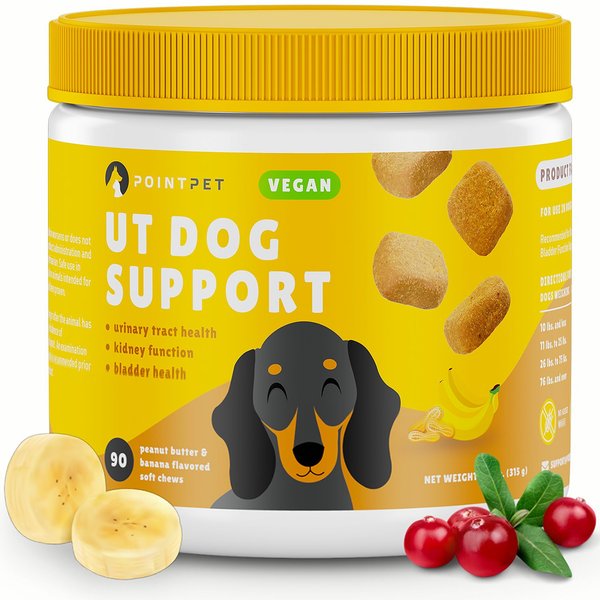 PointPet Vegan UT Support Banana and Peanut Butter Flavored Dog Soft Chews Supplement， 90 count