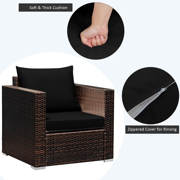 Gymax 3PCS Rattan Patio Outdoor Conversation Furniture Set w/ Black