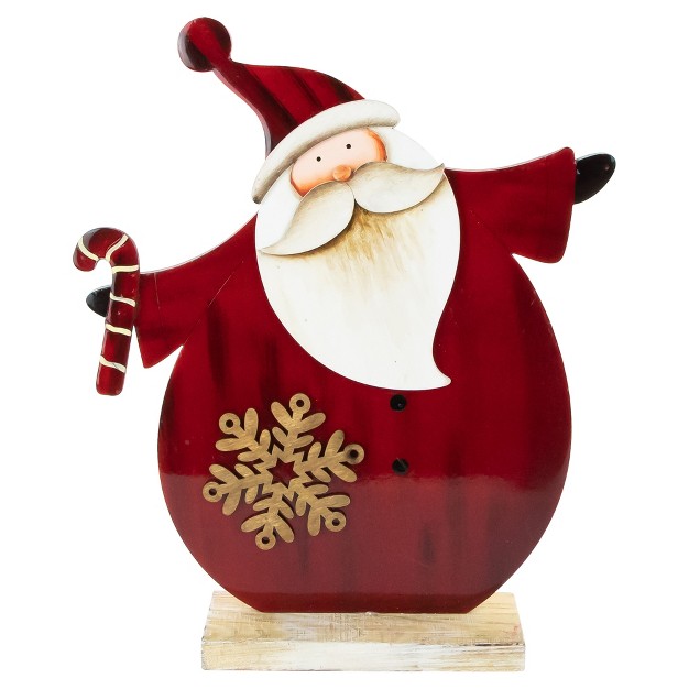 Santa With Candy Cane Wooden Christmas Decoration