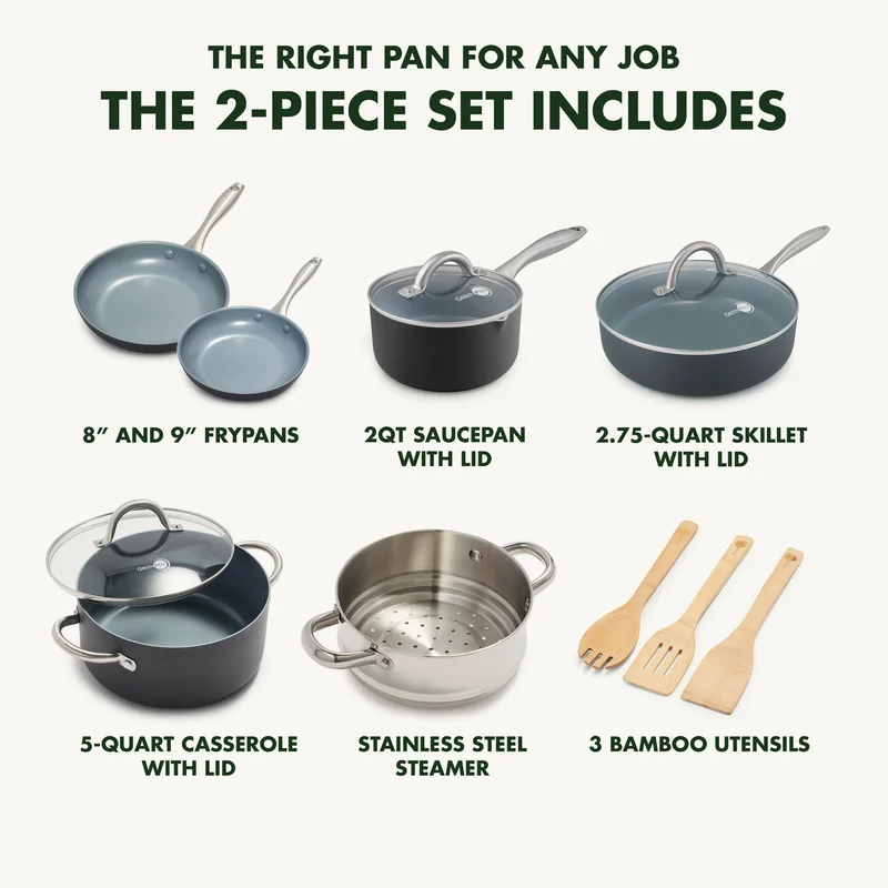 GreenPan Lima Hard Anodized Healthy Ceramic Nonstick 12 Piece Cookware Pots and Pans Set， PFAS-Free， Oven Safe， Gray