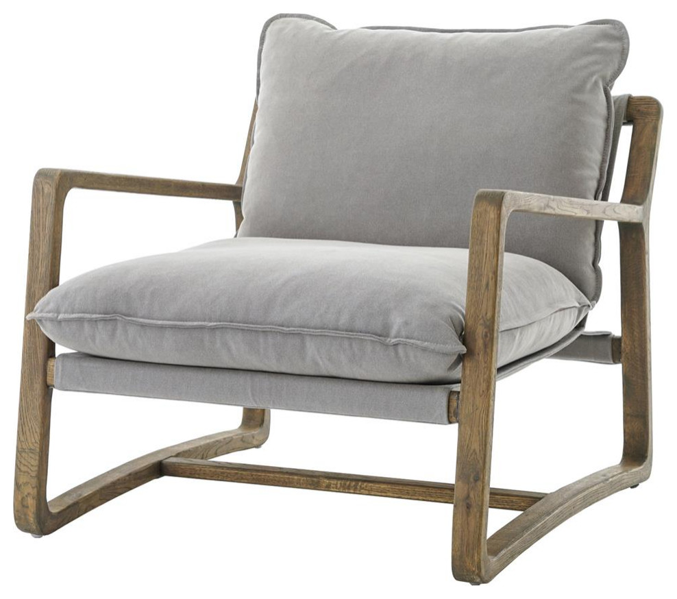 Ace Grey Pewter Oak Wood Living Room Arm Chair   Midcentury   Armchairs And Accent Chairs   by Zin Home  Houzz