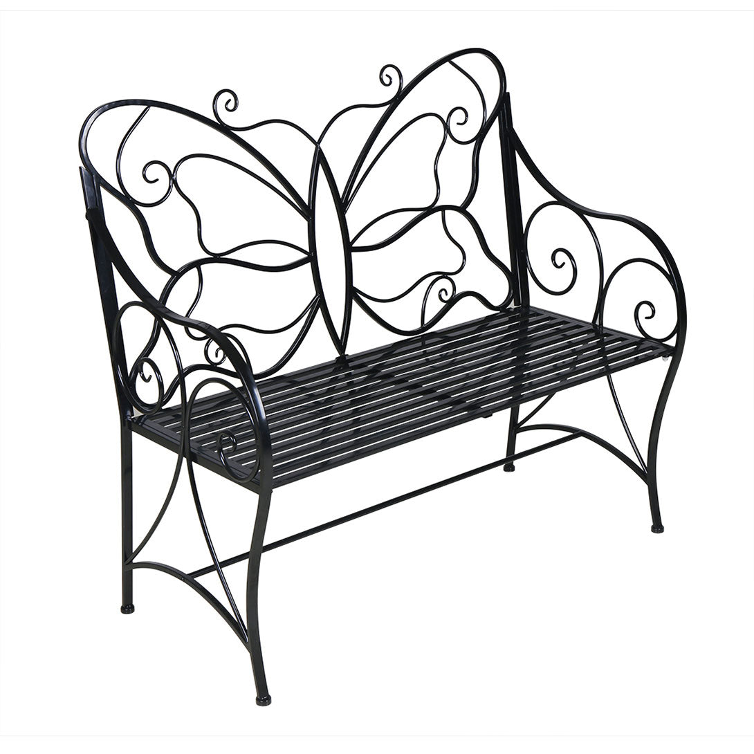 Metal Antique Outdoor Garden Bench Leisure Butterfly Bench, Black