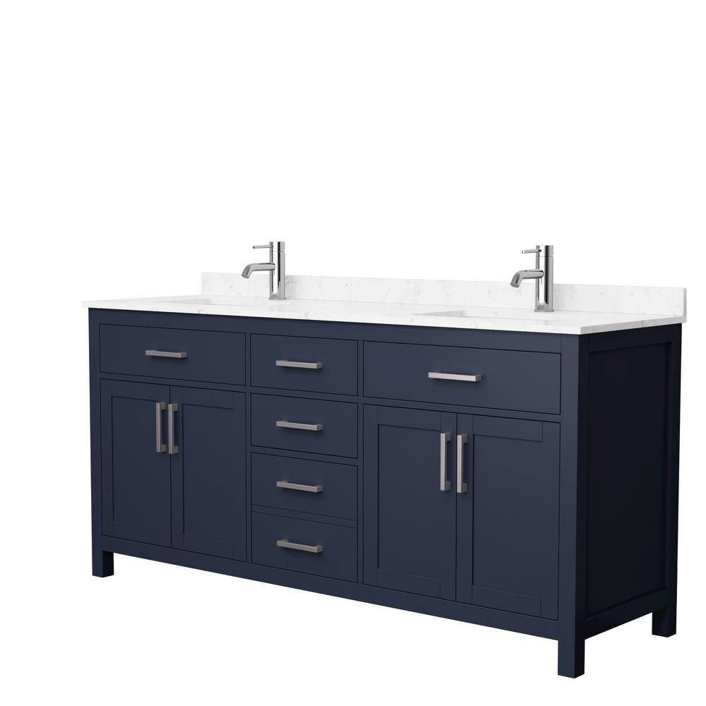 Wyndham Collection Beckett 72 in. W x 22 in. D x 35 in. H Double Sink Bathroom Vanity in Dark Blue with Carrara Cultured Marble Top WCG242472DBNCCUNSMXX