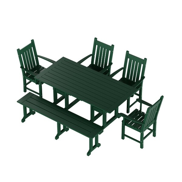 Polytrends Laguna Hdpe All Weather Outdoor Patio Dining Set with Rectangle Table，Arm Chairs and Bench (6Piece Set)