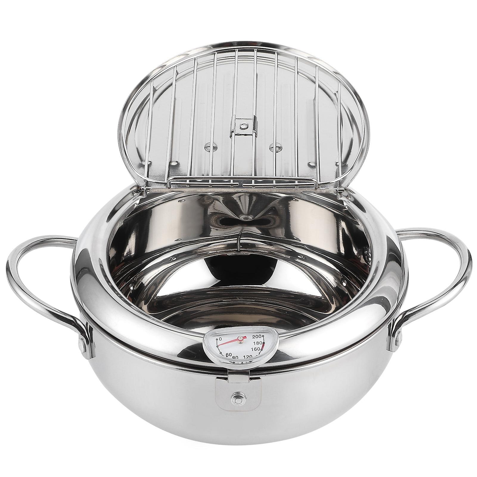 Japanese Style Mini Stainless Steel Frying Pot with Thermometer Induction Cooker CompatibleS 20cm