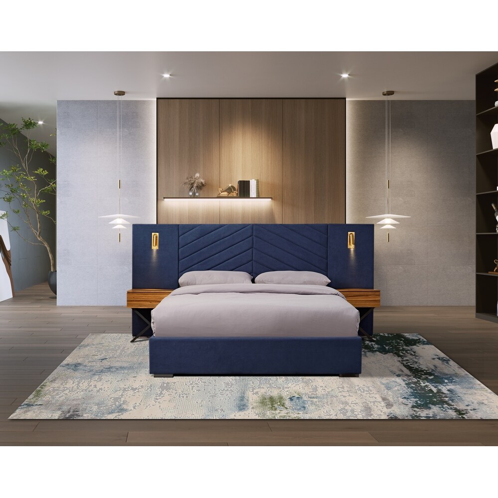 King Velvet Bed Frame Platform Bed   Retro Blue