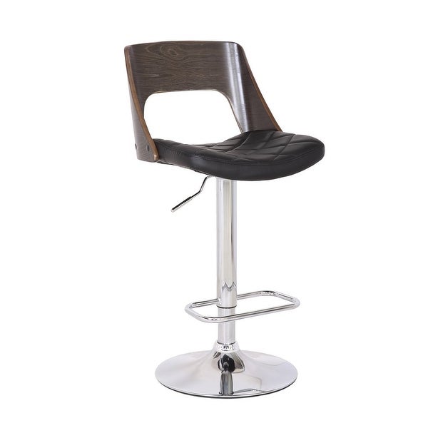 Modern Stylish Wood Back Adjustable Swivel Bar Stool with Diamond Quilted Finish Curved Seat and Back， Walnut/Black