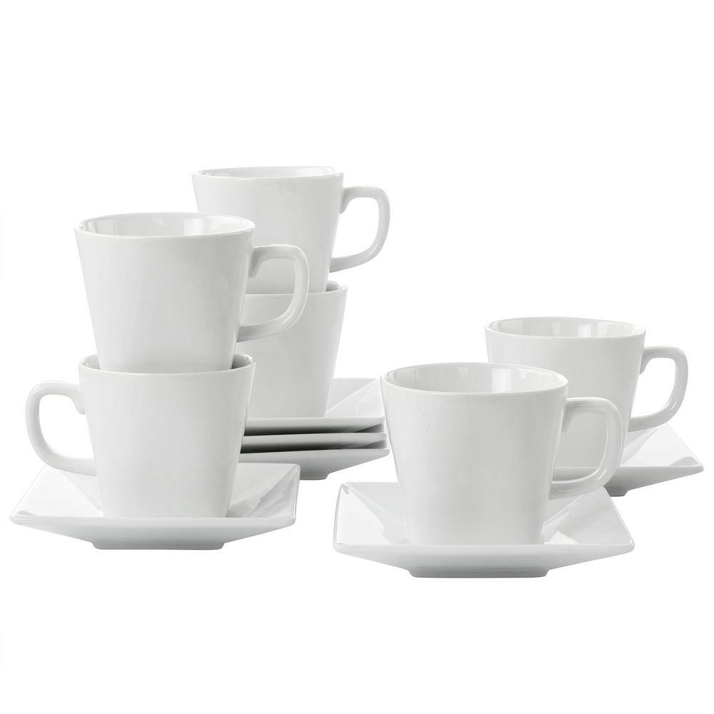 OUR TABLE Simply White Fine Ceramic 6 Piece 8 oz. Square Cup and Saucer Set in White 985119938M