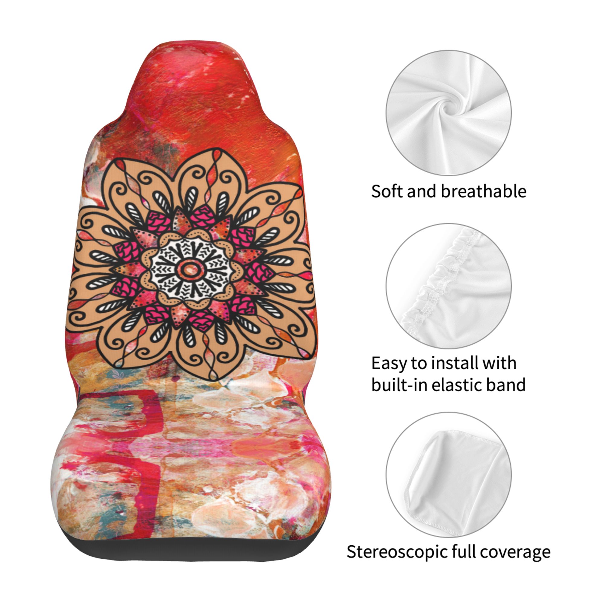 ZICANCN Car Seat Cover Boho Mandala Ethnic Style Car Front Seat Covers Protectors ， Automotive Seat Covers for Cars Trucks Suv