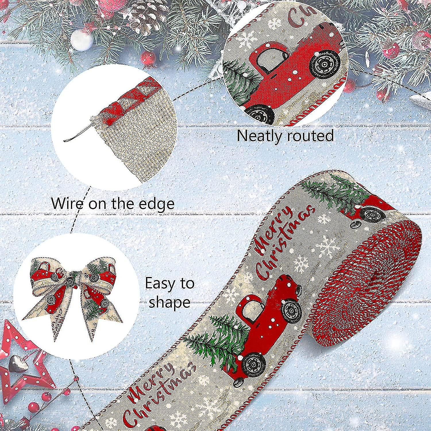 Wide Christmas Tree Burlap Ribbon Christmas Ribbon Corded Vintage Truck Ribbon Christmas Party Truck Ribbon Christmas Tree Hanging， 1 Piece， Khaki