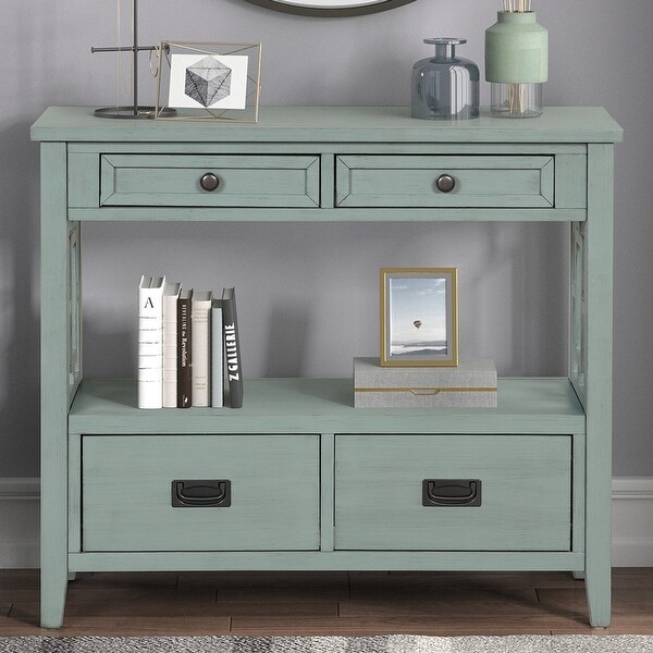 Console Table with 4 Drawers and 1 Storage Shelf for Living Room