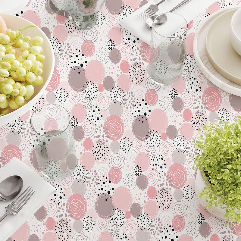 Square Tablecloth， 100% Polyester， 70x70， Decorated in Pink Dots