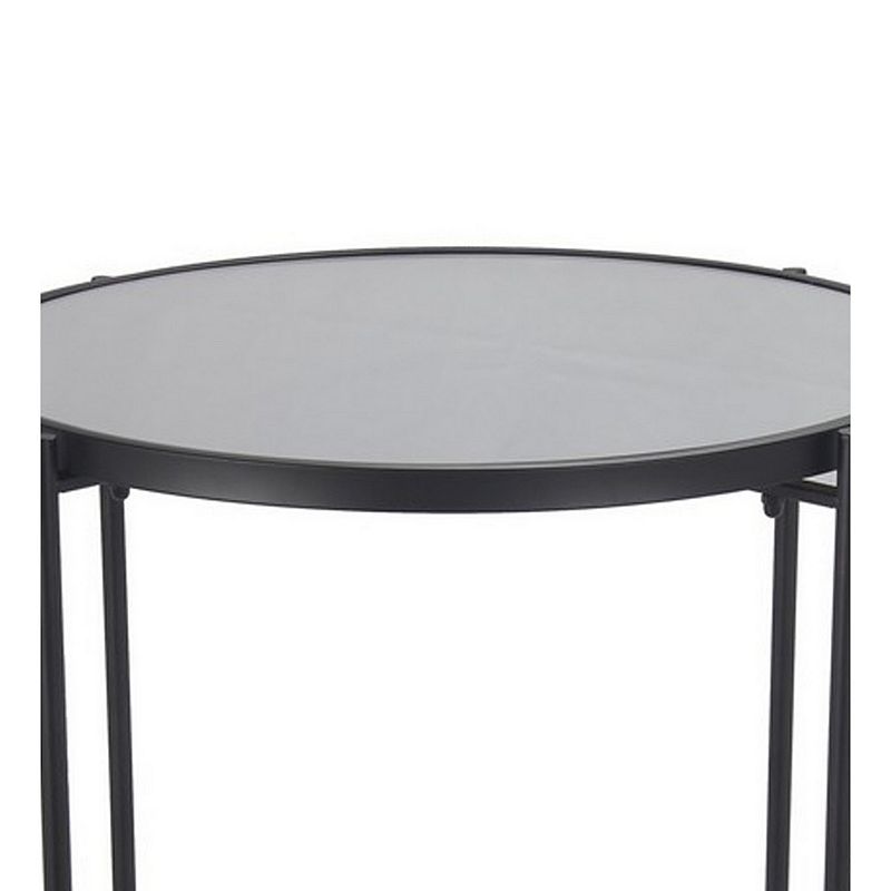 Accent Table with Round Mirrored Top， Black