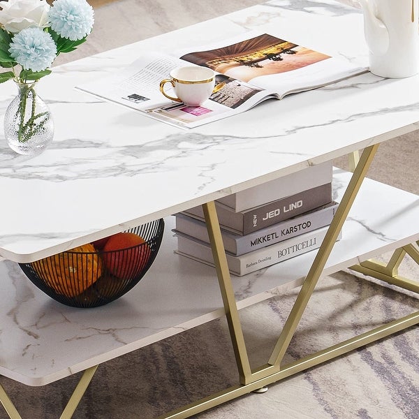 Ivinta Marble Gold Coffee Table， Modern Central TV Table - 23