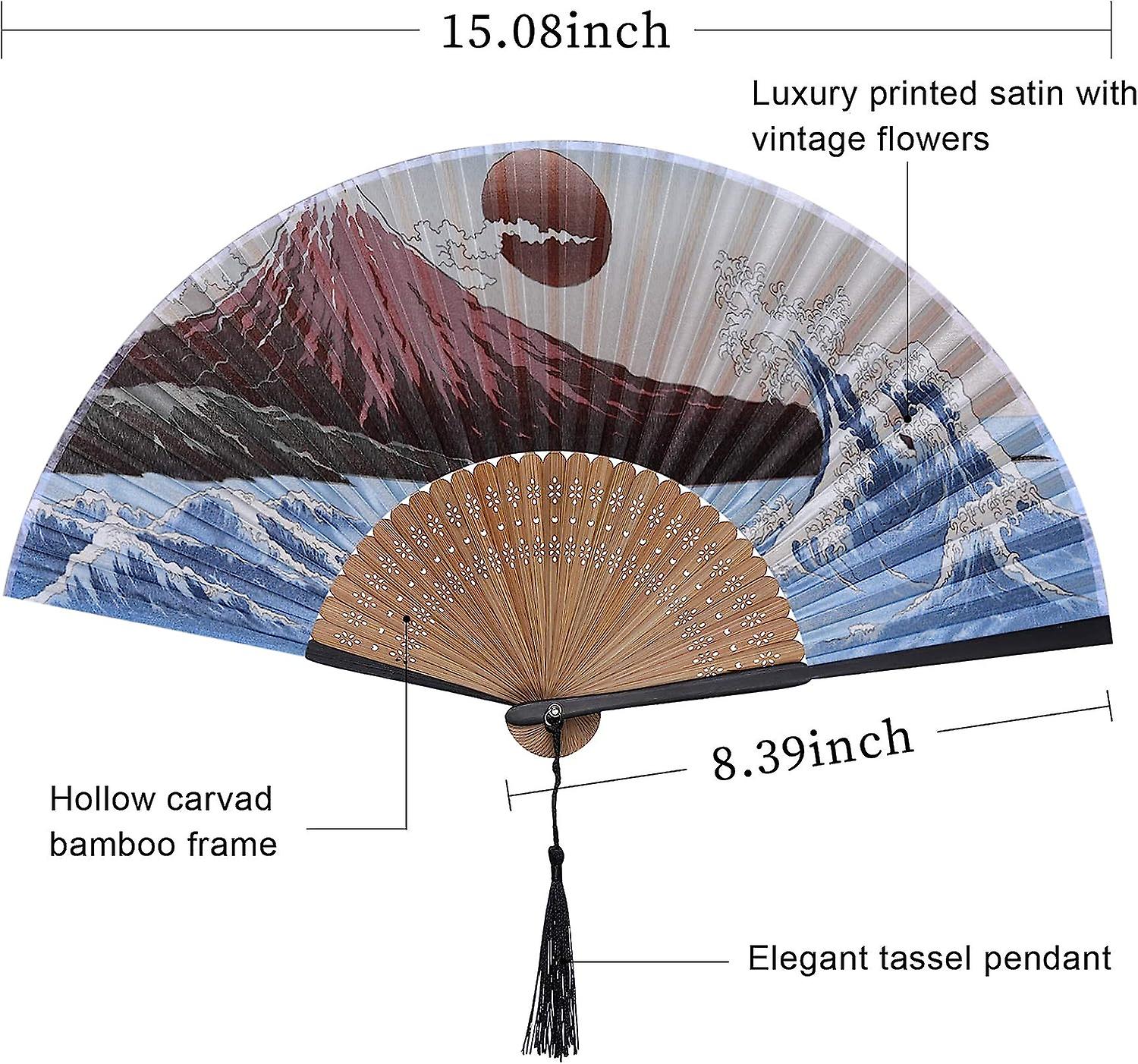 4pcs Chinese Folding Hand Fan Vintage Japanese Tassel Handheld Folding Fan With Different Patterns Folding Fan For Wedding Dancing Party