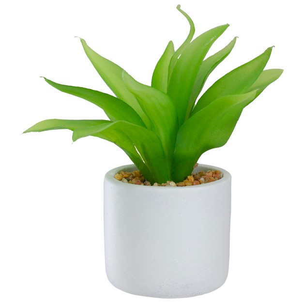 Green Artificial Aloe Plant In A White Pot