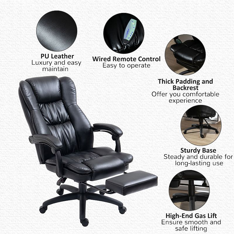 Vinsetto High Back Massage Office Chair Ergonomic Executive Chair PU Leather Swivel Chair with 6 Point Vibration Massage Reclining Back Adjustable Height and Retractable Footrest Black