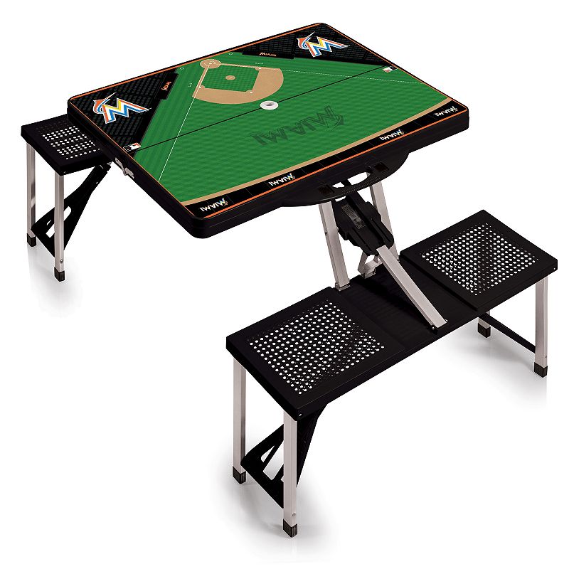 Picnic Time Miami Marlins Portable Picnic Table with Field Design