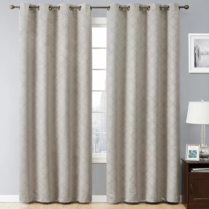 THD Peamont Lattice Thermal Energy Efficient Room Darkening Light Blocking Privacy Blackout Grommet Curtain Panels - Set of 2