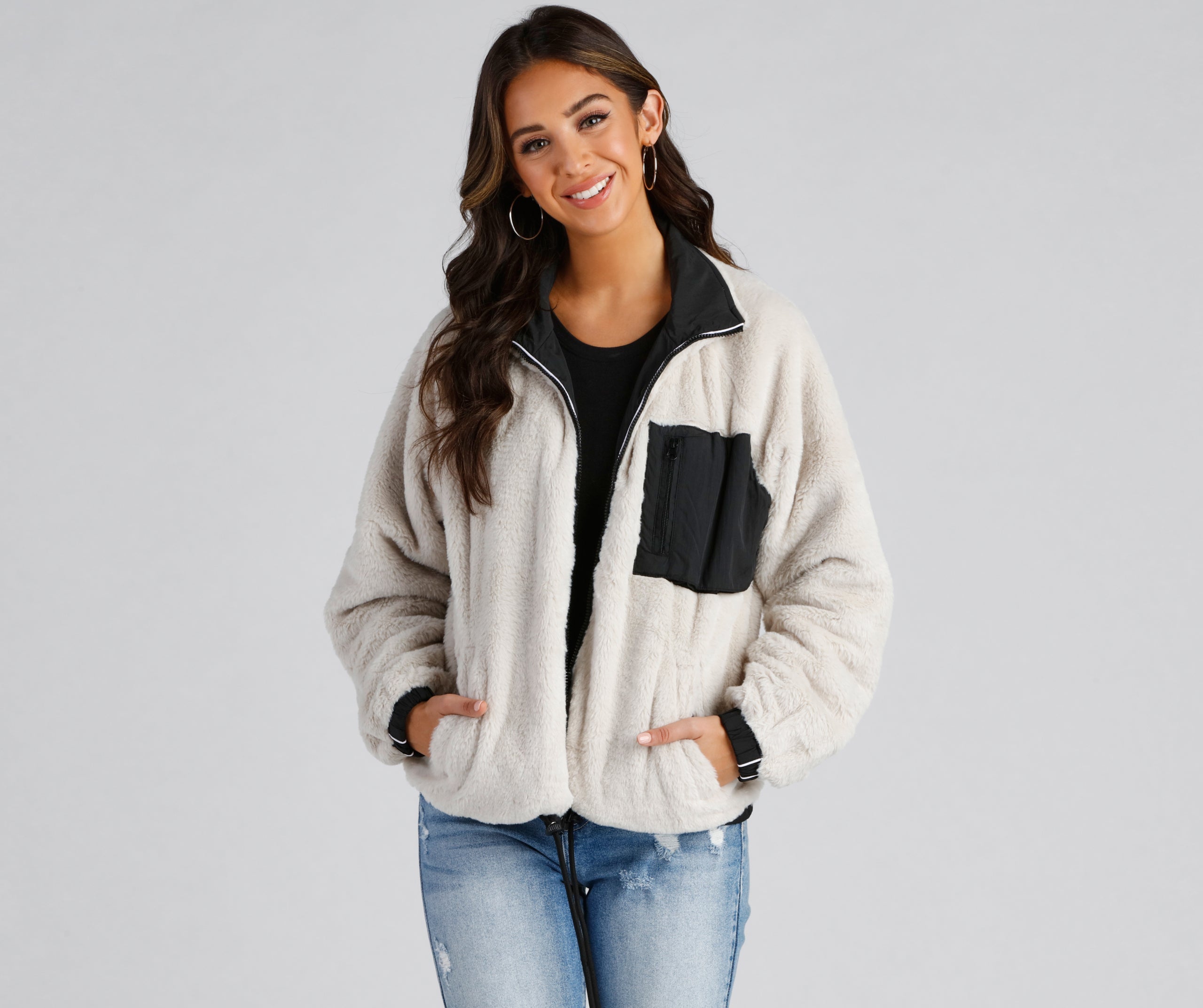 Trendy Nylon Faux Fur Reversible Jacket