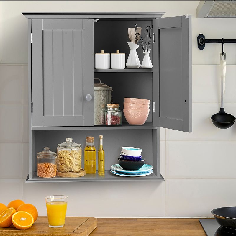 2-Door Wall Mount Bathroom Storage Cabinet with Open Shelf