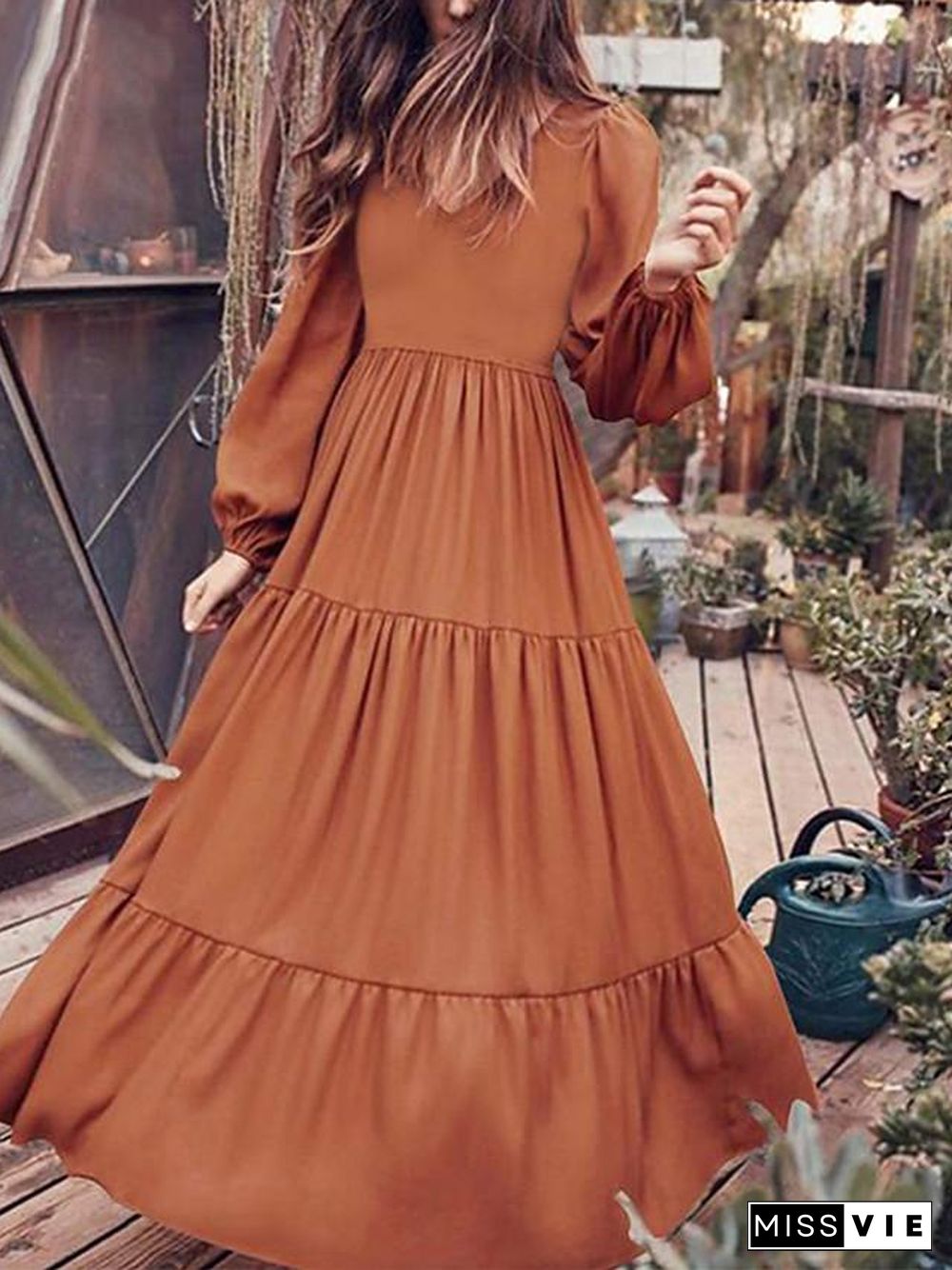 Women's Swing Dress Maxi Long Dress Long Sleeve Solid Color Patchwork Fall Casual Dress