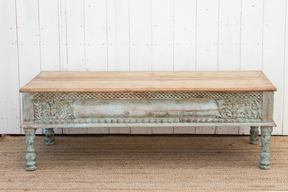 Large Carved Beam Takhat Coffee Table   Eclectic   Coffee And Accent Tables   by De cor  Houzz