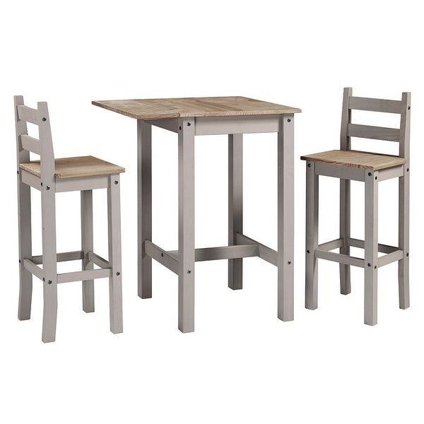 Wood Bar Height Dining Set of Drop Leaf Table and 2 Chairs Corona Collection | Furniture Dash