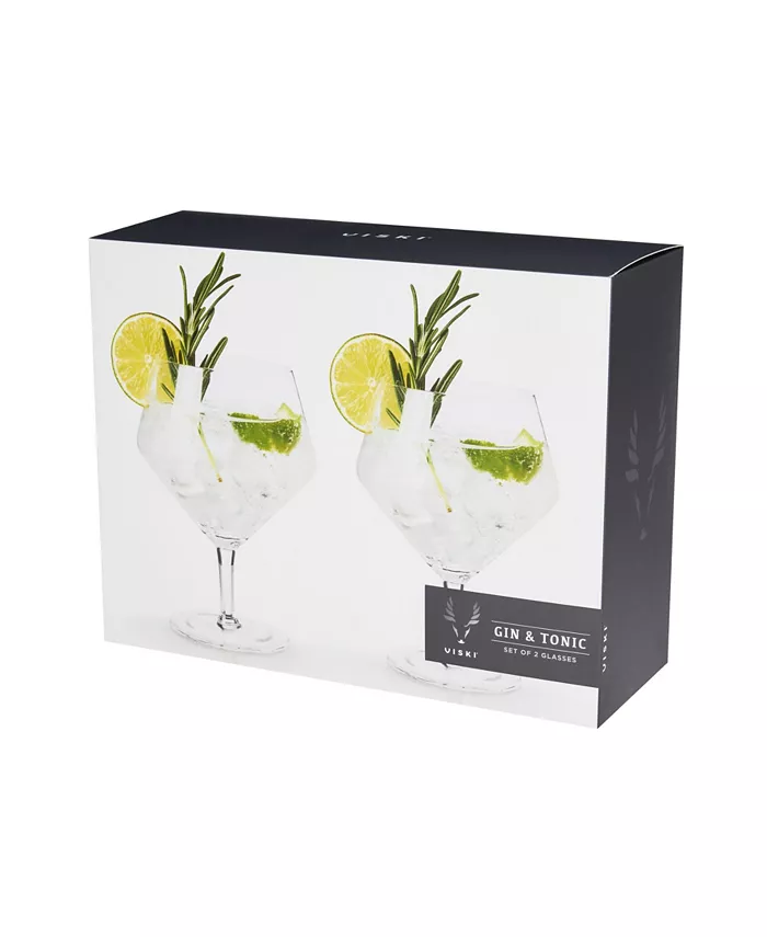 Viski Raye Angled Gin and Tonic Crystal Glasses Set of 2 14 Oz