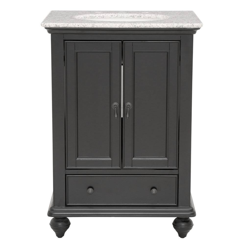 Home Decorators Collection Newport 25 in. W x 21-12 in. D Bath Vanity in Black with Granite Vanity Top in Gray 9085-VS25H-BK