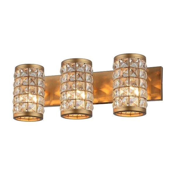 Aged Brass 3-Light Crystal Bathroom Vanity Lights Wall Sconce - 21.65-in W x 7.72-in H x 7.4-in D