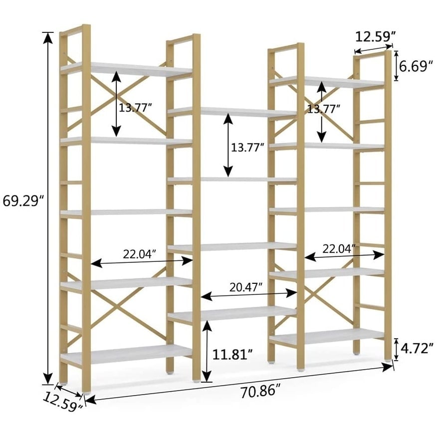 Open Triple Wide 5 Shelf Bookcase  Industrial Etagere Bookshelf for Home   Office