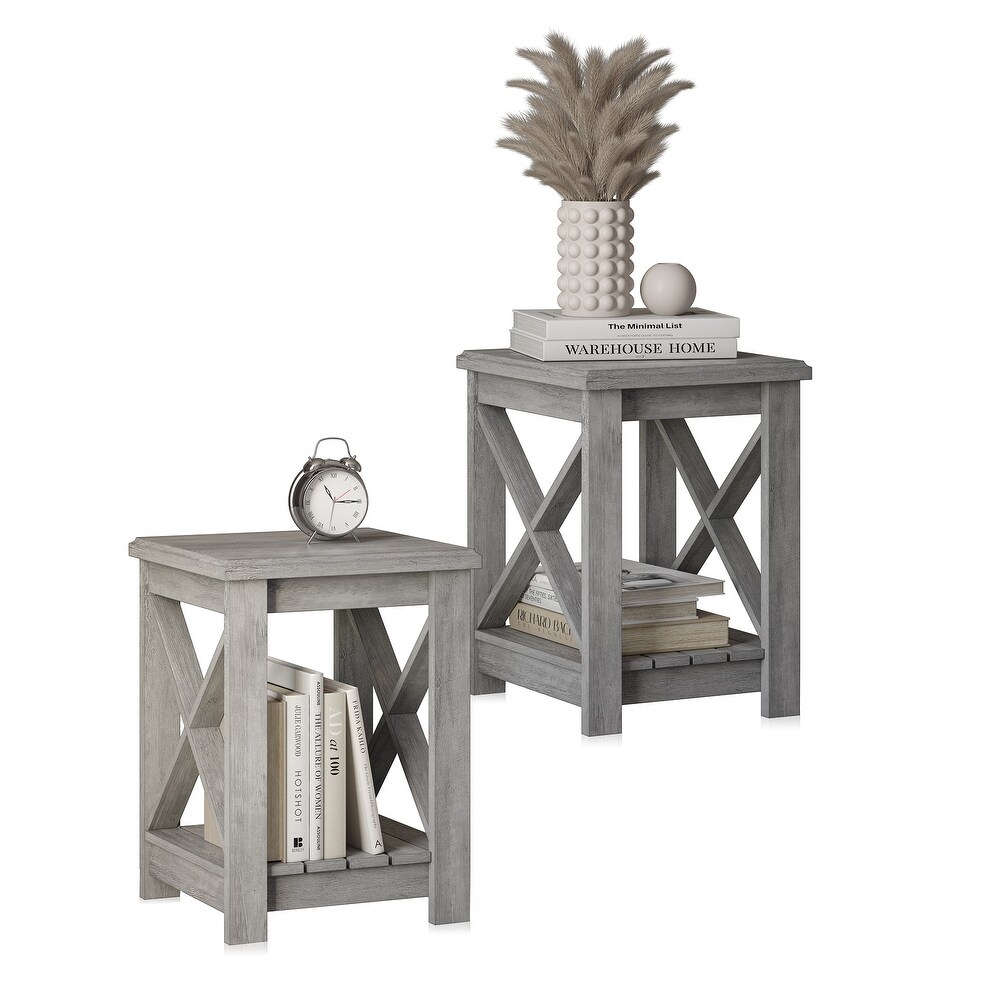 BELLEZE Set of 2 Veropeso End Table with Storage Shelf  Gray Wash   Gray Wash