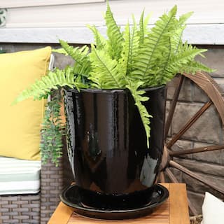 Sunnydaze 2 Sunnydaze 9 in. Obsidian Ceramic Planter Saucers AP-501