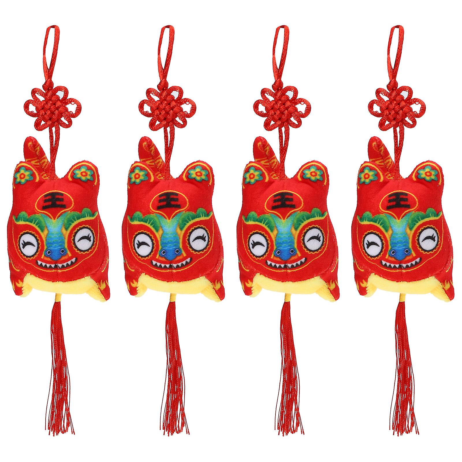 4pcs Year Of Tiger  Pendant Zodiac Tiger Plush Toy New Year Party Favor Gifts (random Style)