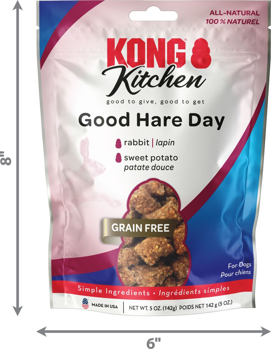 KONG Kitchen Good Hare Day Grain-Free Rabbit Chewy Dog Treats， 5-oz box