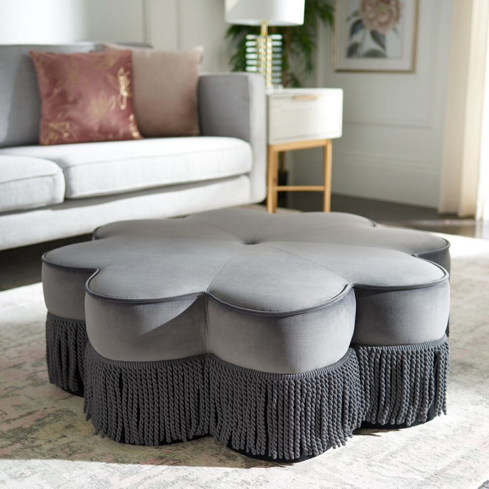 Judith Flower Ottoman  Dark Gray   Contemporary   Footstools And Ottomans   by Rustic Home Furniture Deco  Houzz