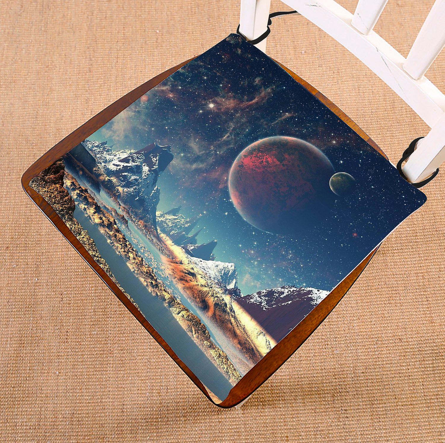 Universe Chair Pad， Alien Planet With A Moon And Mountains Seat Cushion Chair Cushion Floor Cushion 40x40 Cm