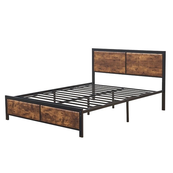 Taomika Industrial 3-pieces Bed with Wood Headboard and Nightstand Set - - 35162744