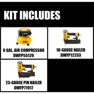 DW 6 Gal. 165 PSI Portable Electric Pancake Air Compressor 18GA Pneumatic Corded Brad Nailer and 23GA 2 in. Pin Nailer DWFP126W23350K