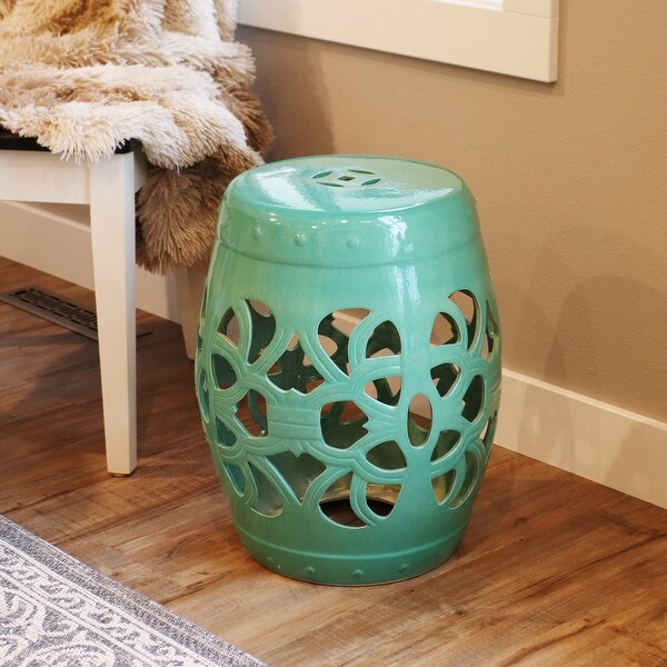 Sunnydaze Knotted Quatrefoil Decorative Ceramic Garden Stool