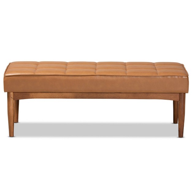 Sanford Tan Wood Dining Ottoman Walnut Brown Baxton Studio