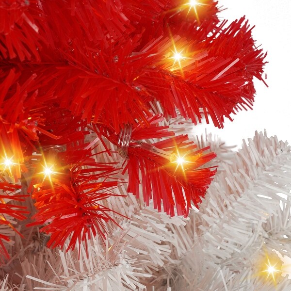 6ft Artificial Christmas Tree with 300 LED Lights and 900 Bendable Branches，Candy Cane Christmas Tree Holiday Decoration