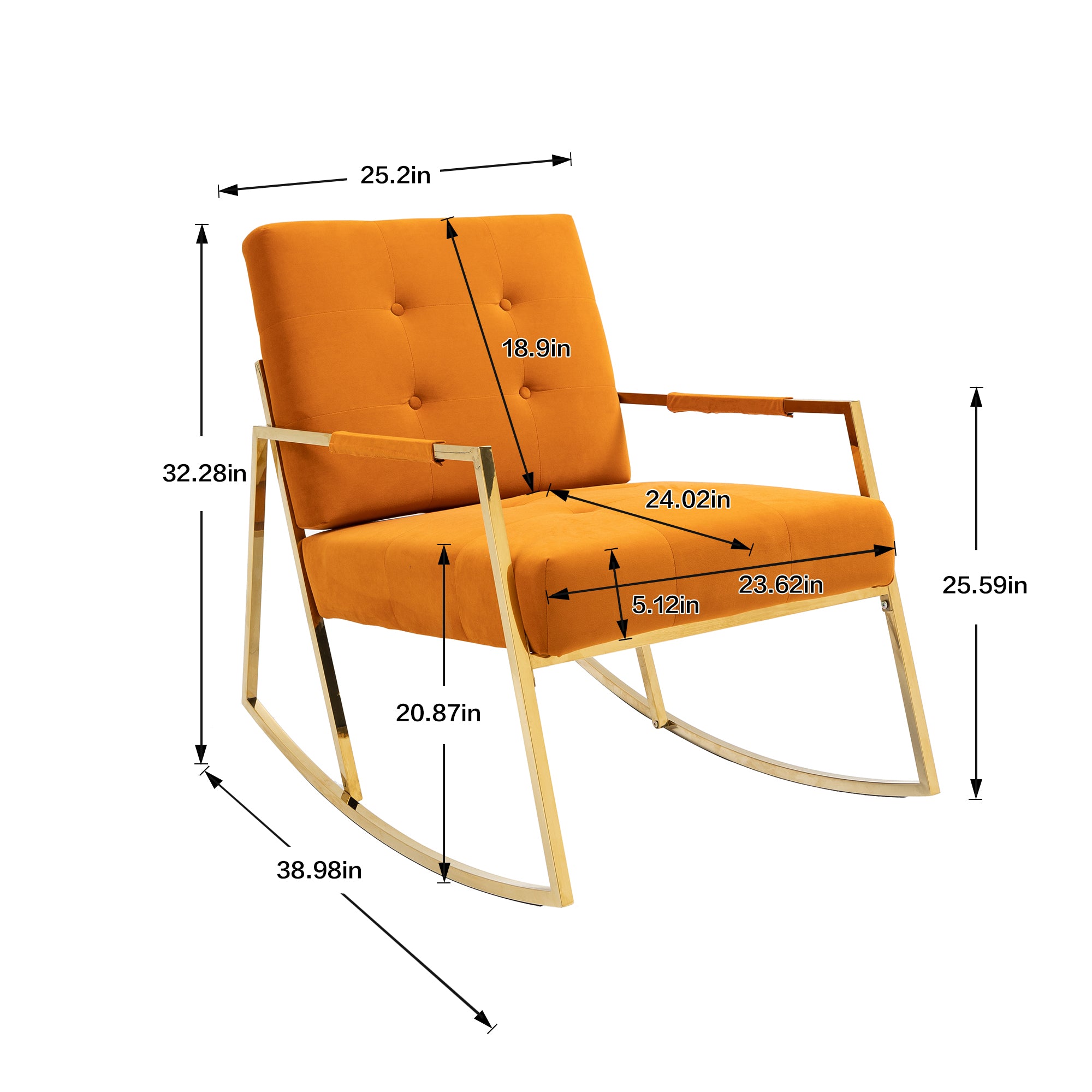 Upholstered Armchair Single Sofa Accent Comfortable Rocking Chair with Stainless Steel Feet Nursery Rocking Chair Velvet Fabric Padded Seat with High Backrest and Armrest Accent Chair(Orange)