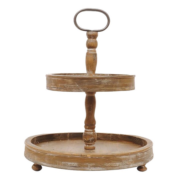 Round Wood 2 tier Tray Storied Home