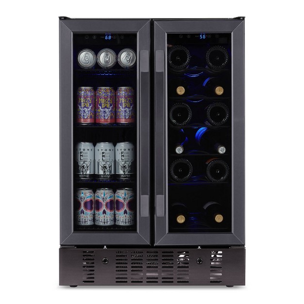 Wine And Beverage Refrigerator And Cooler 18 Bottle And 60 Can Capacity Built in Dual Zone Fridge In Black Stainless Steel