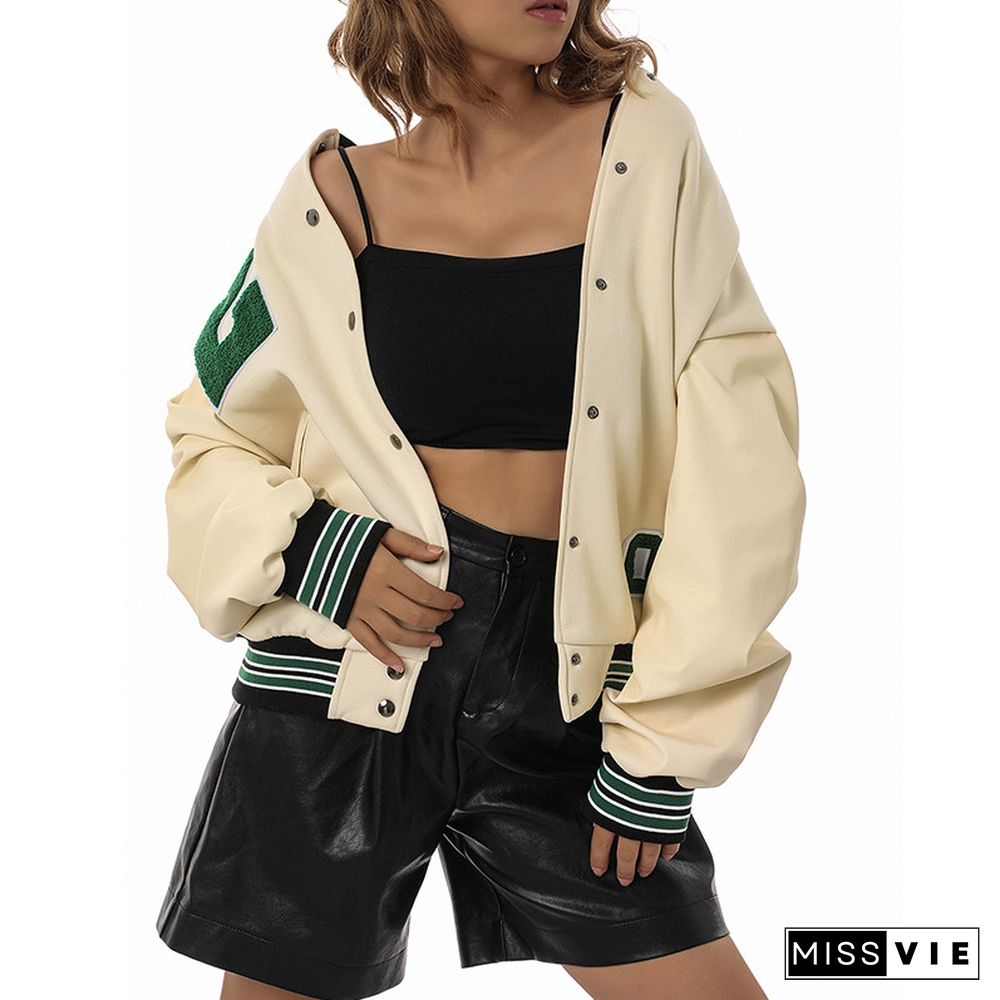 Jacket Harajuku Outerwear Women Letter Print Baseball Jackets Loose Casual Streetwear Bomber Jacket Y2k Clothing